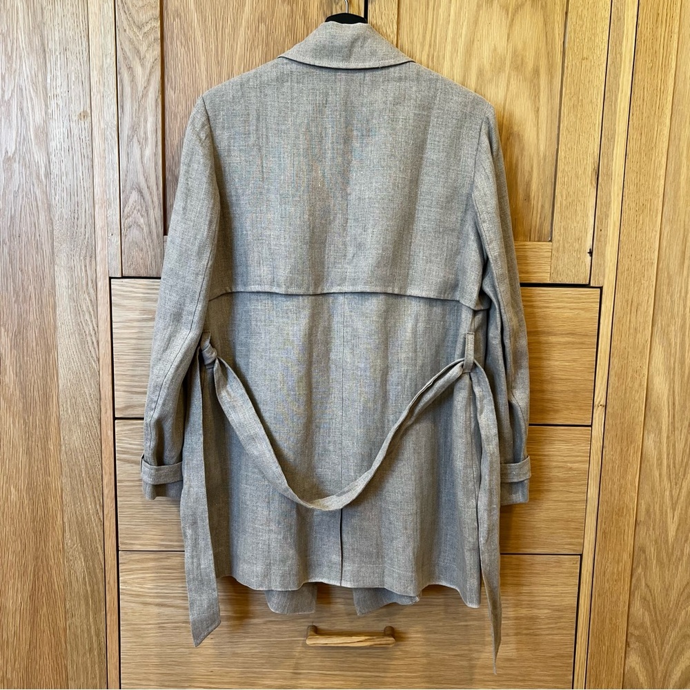 Crown Linen Designs Linen Trench Coat Beige Flax Size XS Classic Spring Chic - Picture 7 of 7